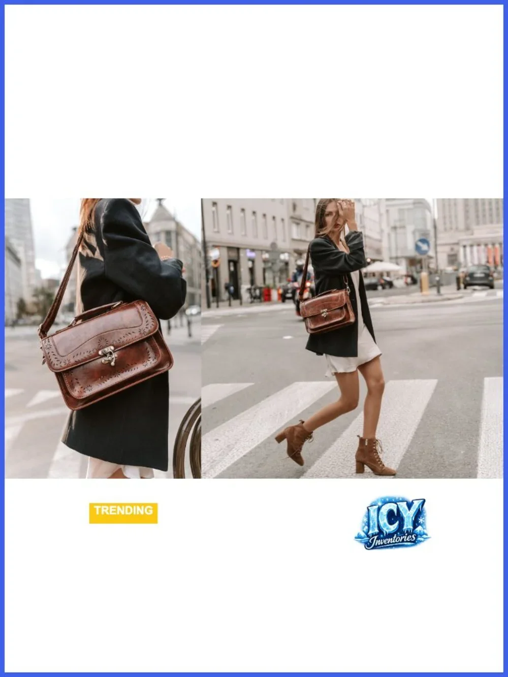 PU Leather Satchel Crossbody Bag with Vintage Buttons, Adjustable Strap,